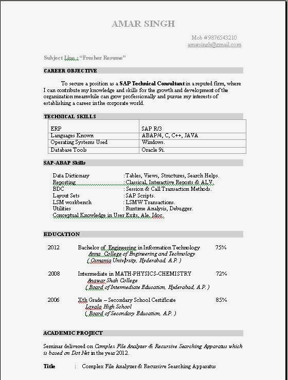How to make resume for freshers